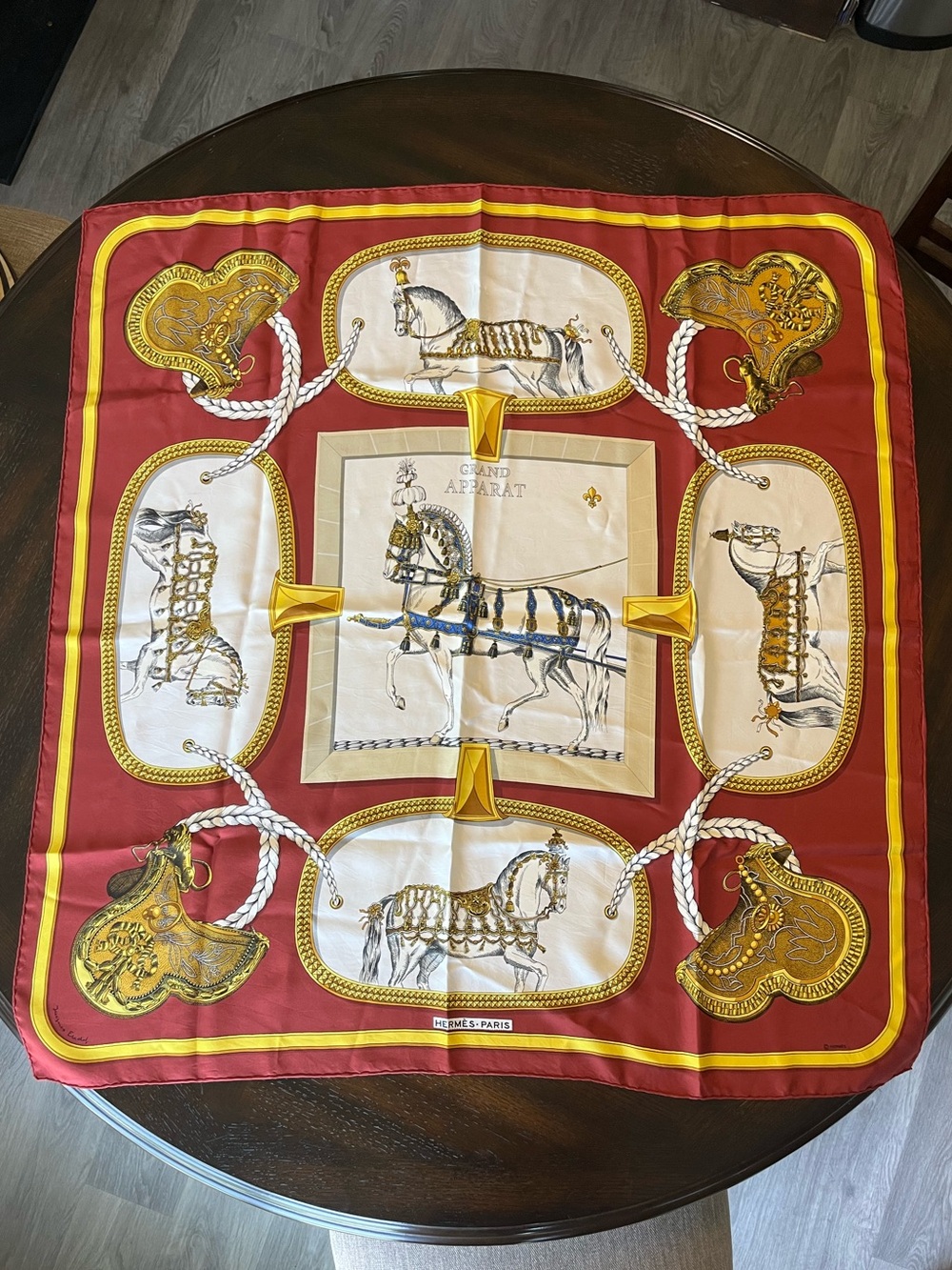 Hermes Grand Apparat Red Equestrian Silk Scarf